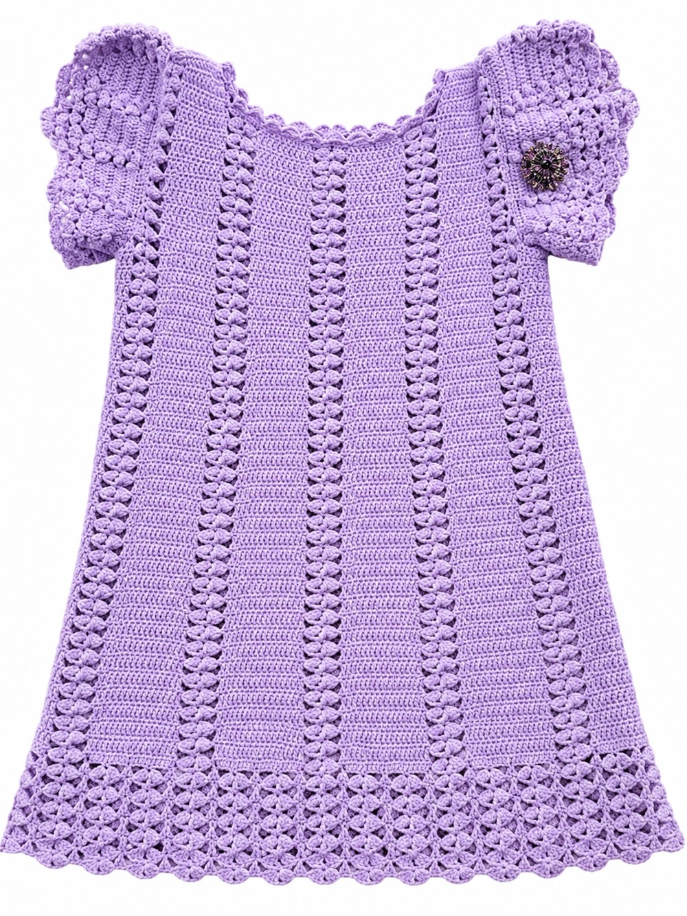 Handmade Lavender Crochet Dress with Puff Sleeves